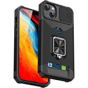 Dual Layer Case With Integrated Ring Holder, Camera Shutter & Card Slot for Apple Devices