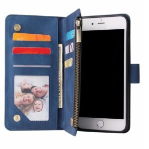 Multifunction Wallet Case Suede Finish 6 Card Slots & Zipper Pouch for Google Devices