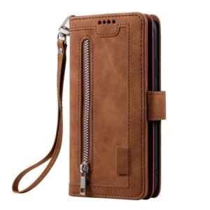 All in one wallet 9 card front zipper suede finish case for Google Devices